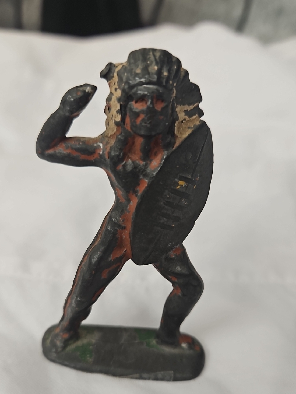 Vintage Barclay Miniature Warrior Figurine in Black and Orange